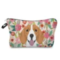 Floral puppy print cosmetic bag, portable toiletry pouch for travel, makeup storage. - Beagle Rose Floral (hz2990)