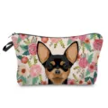Floral dog print cosmetic bag, portable toiletry storage pouch for travel, makeup and brushes. - Dog Floral Green Leaf (hz2991)