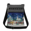 Christmas printed crossbody shoulder bag featuring double zippers and adjustable strap. - Snow Scene Animal Theme Print Style (xk5828)