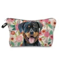 Cute Rottweiler floral cosmetic bag portable toiletry pouch travel makeup organizer - 罗威纳犬繁花款(hz2992)