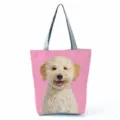 Cute dog print pink shoulder bag, casual large capacity daily tote handbag for travel use. - Pink Background Curly White Dog Print Style (hl7391)