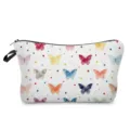 Detailed view of cosmetic bag showing zipper closure, handle, and watercolor butterfly print. - Style 8 (hzk3888)