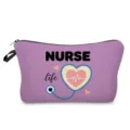 Borsa trucco infermiera con stetoscopio, pochette viola, pratico organizzatore cosmetico utile. - Stile hzk3346