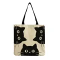 Borsa in tela con stampa di gatto nero carino, ideale per la spesa quotidiana e utilizzo casual. - Stile Illustrazione Gatto Nero (hmk2854)