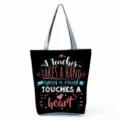 Teacher theme print canvas tote bag large capacity casual travel shoulder bag for daily use - Style One (hl5389)