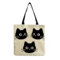 Borsa tote in tela con stampa gatto nero, borsa spesa ecologica riutilizzabile per le donne. - Stile Tre Gatti Neri (hmk2855)