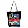 Large capacity teacher theme tote bag with colorful print and comfortable grey shoulder handles. - Style Two (hl5390)