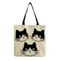Borsa tote in tela con stampa gatto nero vista di dettaglio borsa spalla casual. - Stile Grafico Faccia Gatto Nero (hmk2856)