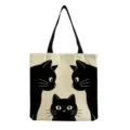 Borsa shopper in tela con stampa di gatto nero carino, borsa ecologica casual per la spesa. - Stile Illustrazione Artistica Tre Gatti (hmk2857)