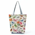 Fashionable butterfly print tote bag with large capacity, perfect for daily shopping and travel. - Shoulder Tote Style (hlk2703)
