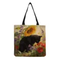 Dettaglio borsa shopper in tela dipinto olio gatto nero, borsa a mano vintage artistica. - Stile Dipinto Gatto Nero E Fiori (hmk2858)