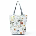 Watercolor floral butterfly print canvas tote bag, large capacity casual shoulder bag. - Shoulder Tote Style (hlk2704)