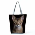 Detailed view of the large capacity canvas tote bag featuring realistic cat print and grey straps. - Cat Face Close-up Print (hl5094)