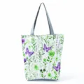 Elegant botanical butterfly print canvas tote bag with large capacity for daily shopping. - Shoulder Tote Style (hlk2705)