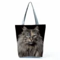 Close-up detail showing the realistic long-haired cat print texture on the canvas tote bag. - Longhair Cat Print (hl5095)