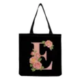 Sac cabas en toile noire avec lettre E rose et motif floral, sac shopping pratique. - Style Lettre E (hmk2866)
