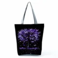 Large capacity canvas tote bag featuring purple butterfly tree print, casual shoulder handbag. - Shoulder Tote Style (hlk2707)