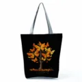 Black canvas tote bag with butterfly tree print, large capacity casual shoulder bag for women. - Shoulder Tote Style (hlk2708)