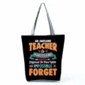 Canvas tote bag with teacher printed pattern, large capacity casual shoulder bag for daily use. - Style Seven (hl5395)