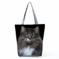 Large capacity canvas tote bag featuring a realistic fluffy cat print and convenient shoulder straps. - Longhair Cat Detail Print (hl5097)