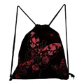 Zaino a sacca nero con stampa farfalla rosa rossa, borsa con coulisse leggera e pieghevole. - Stile Stampa Composita Farfalla Rosa Rossa (skk0438)