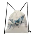 Zaino con coulisse e stampa di farfalla blu, borsa portaoggetti leggera alla moda casual. - Stile Stampa Farfalla Acquerello Blu (skk0439)