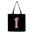 Sac cabas en toile noir avec imprimé lettre I et fleurs roses, sac fourre-tout décontracté. - Style Lettre I (hmk2870)