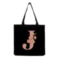 Sac cabas en toile noire avec lettre J rose et imprimé floral, sac shopping pliable décontracté. - Style Lettre J (hmk2871)