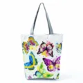 Watercolor butterfly print canvas tote bag, large capacity fashion handbag for daily use. - Shoulder Tote Style (hlk2711)