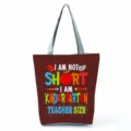 Wholesale canvas tote bag featuring teacher print for large capacity casual daily use. - Style Eleven (hl5399)