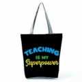 Teacher themed printed tote bag large capacity canvas shopping shoulder bag casual daily use - Style Twelve (hl5400)