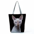 Black cat print canvas zipper tote bag, large capacity casual shoulder bag detail view. - Black Cat Print (hl5101)