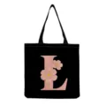 Sac cabas en toile noire avec une charmante impression de lettre L florale rose. - Style Lettre L (hmk2873)