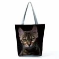 Black cat print canvas zipper tote bag, large capacity casual shoulder handbag for daily use. - Casual Black Cat Print (hl5105)