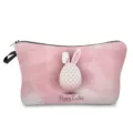 Trousse de maquillage rose de Pâques avec motif de lapin, pochette de voyage zippée. - Style Oreilles de Lapin Rose et Oeuf (hz12154)