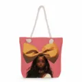 Sac cabas en toile avec imprimé de femme élégante et nœud jaune pour le shopping. - Grand Nœud Rose (msk3507)