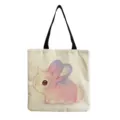 Vista detallada de bolsa tote de lona, lindo estampado de conejo de fantasía, bolso de compras. - Conejo Unicornio (hm6834)
