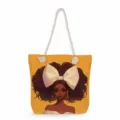 Détail du sac cabas fourre-tout stylé avec imprimé artistique, nœud blanc et anses en corde. - Illustration de Nœud Jaune (msk3510)