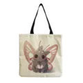Lindo bolso tote de lona con estampado de conejo mariposa, bolso de hombro casual de gran capacidad. - Animal Alado (hm6835)