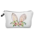 Détail d'imprimé lapin de Pâques et fleurs aquarelle sur une trousse de maquillage en tissu blanc. - Style Lapin Floral et Oeuf (hz12157)