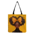 Sac cabas en toile avec imprime elegante de fille noire pour les courses quotidiennes. - Style de Grand Nœud Jaune (hmk3508)