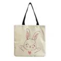 Bonito bolso tote de lona con estampado de conejo de dibujos animados, bolsa de compras detalle. - Conejo Corazón (hm6837)