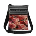 Detailed view of the double zipper crossbody bag with vintage rose floral print details. - Pink Rose Pattern (xkk2981)