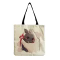 Close-up van het schattige grijze konijn print detail op het canvas tote bag stoffen oppervl. - Anime Grijs Konijn (hm6839)