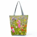 Vue détaillée du sac cabas fourre-tout à fleurs, grand sac à main bandoulière pour femme. - Style Floral Multicolore (hl11991)