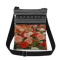 Detailed view of the vintage rose print crossbody bag featuring double zippers and strap. - Artistic Rose Pattern (xkk2984)