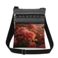 Vintage oil painting red rose print crossbody bag with black white striped pattern double zippers. - Red Floral Pattern (xkk2987)