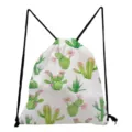 Fresh cactus print drawstring backpack, foldable large capacity daily storage bag. - White Watercolor Cactus (sk6537)