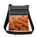 Orange rose print crossbody bag with black and white striped top and double zippers. - Orange Rose Pattern (xkk2988)