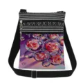 Women's double zipper crossbody bag with black white stripes and rose flower oil print. - Purple Rose (xkk2992)